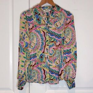 Boden Hammered Satin Collared Button Shirt Paisley Pome 6